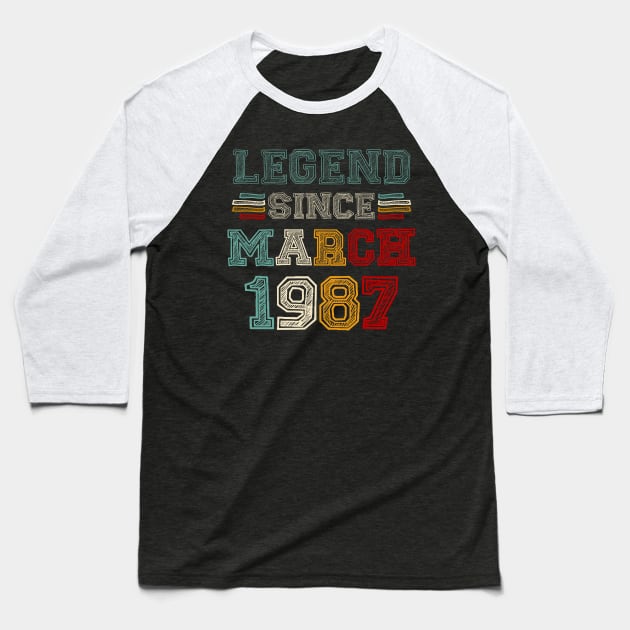 36 Years Old Legend Since March 1987 36th Birthday Baseball T-Shirt by louismcfarland